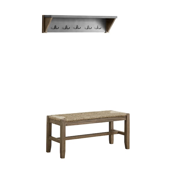 Alaterre Furniture Newport 40" Coat Hook with Shelf and Rush Bench Set - ANNP042971