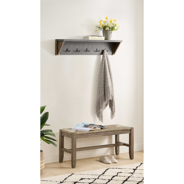 Alaterre Furniture Newport 40" Coat Hook with Shelf and Rush Bench Set - ANNP042971