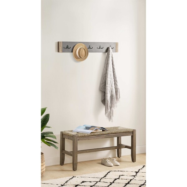 Alaterre Furniture Newport 40" Coat Hook and Rush Seat Bench Set - ANNP042471