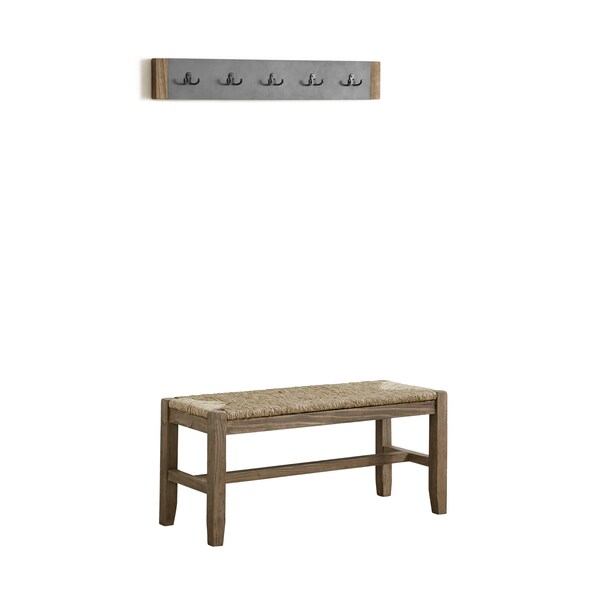 Alaterre Furniture Newport 40" Coat Hook and Rush Seat Bench Set - ANNP042471