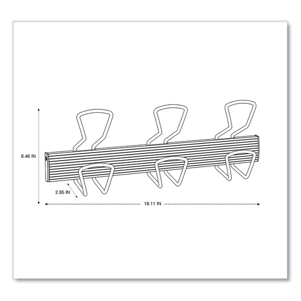 Alba Wall-Mount Coat Hooks, Metal, Silver, 22 lb, 18.11" x 2.95" x 6.45" - PMPRO3M