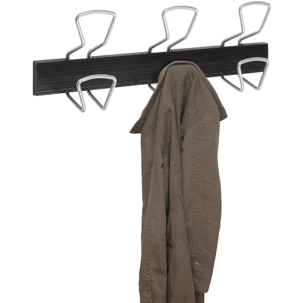 Alba Wall-Mount Coat Hooks, Metal, Silver, 22 lb, 18.11" x 2.95" x 6.45" - PMPRO3M