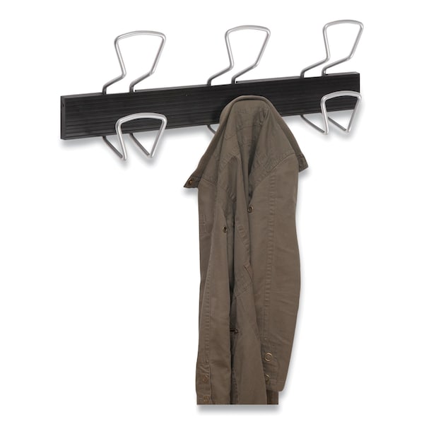 Alba Wall-Mount Coat Hooks, Metal, Silver, 22 lb, 18.11" x 2.95" x 6.45" - PMPRO3M