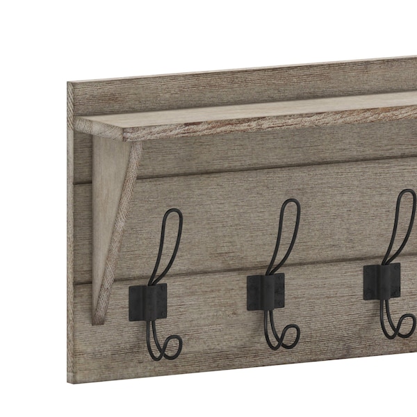 Flash Furniture 24" Weathered Wall Mount Shelf with Hanging Hooks - HFKHD-GDIS-CRE8-142315-GG