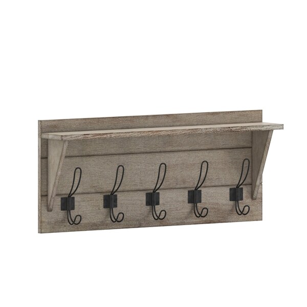 Flash Furniture 24" Weathered Wall Mount Shelf with Hanging Hooks - HFKHD-GDIS-CRE8-142315-GG