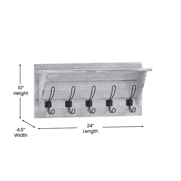 Flash Furniture 24" Whitewash Wall Mount Shelf with Hanging Hooks - HFKHD-HEF0-CRE8-732315-GG