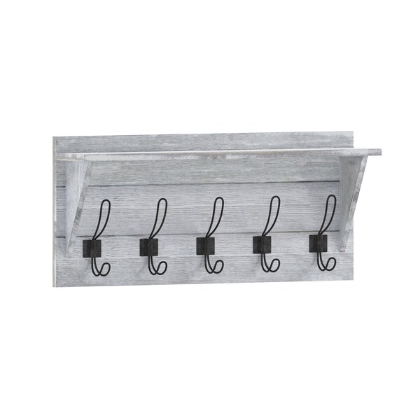 Flash Furniture 24" Whitewash Wall Mount Shelf with Hanging Hooks - HFKHD-HEF0-CRE8-732315-GG