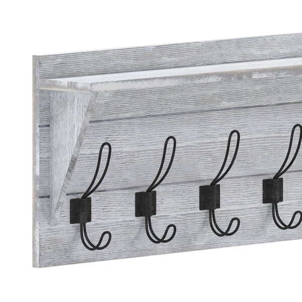Flash Furniture 24" Whitewash Wall Mount Shelf with Hanging Hooks - HFKHD-HEF0-CRE8-732315-GG