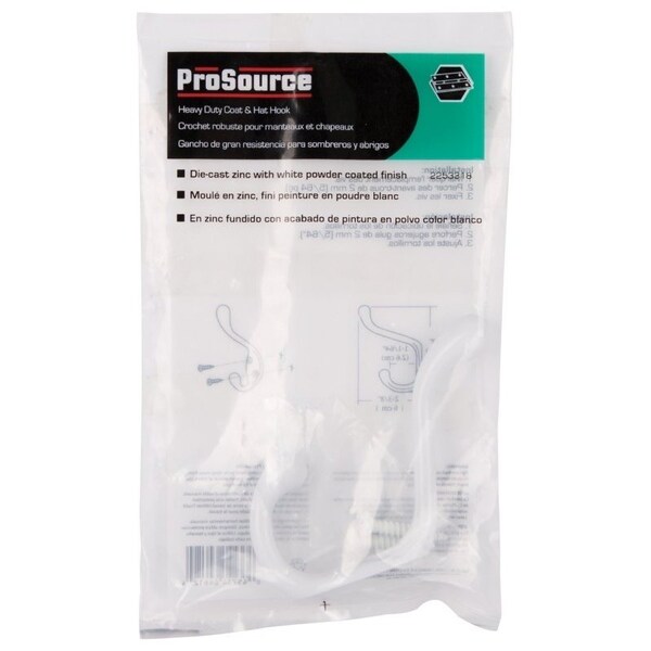 Prosource Coat and Hat Hook, 22 lb, 2-Hook, 1-1/64 in Opening, Zinc - H6721007W-PS