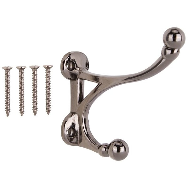 Prosource Coat and Hat Hook, 33 lb, 2-Hook, 1-1/2 in Opening, Zinc, Nickel - H-015-BLN