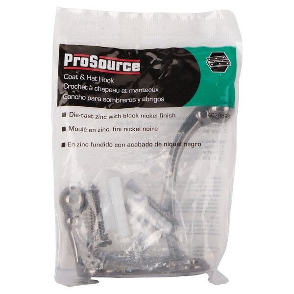 Prosource Coat and Hat Hook, 33 lb, 2-Hook, 1-1/2 in Opening, Zinc, Nickel - H-015-BLN