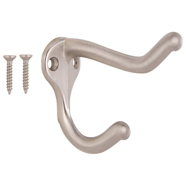 Prosource Coat and Hat Hook, 22 lb, 2-Hook, 1 in Opening, Zinc, Satin Nickel - H62-B073