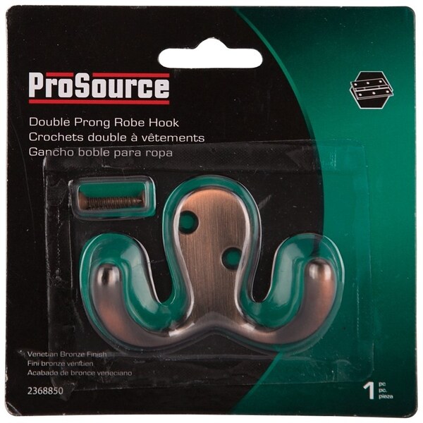 Prosource Coat and Hat Hook, 22 lb, 2-Hook, 7/8 in Opening, Zinc, Venetian Bronze - 23263VCB3L-PS