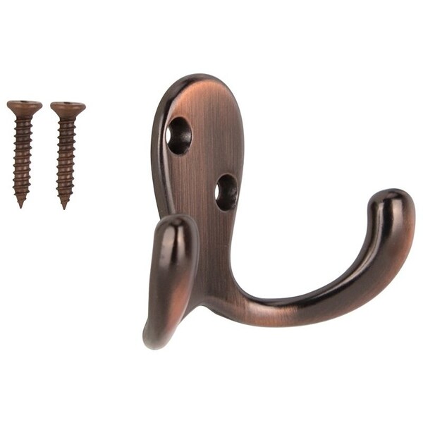 Prosource Coat and Hat Hook, 22 lb, 2-Hook, 7/8 in Opening, Zinc, Venetian Bronze - 23263VCB3L-PS
