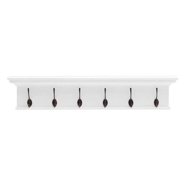 Homeroots 7.87 x 39.37 x 3.94 in. Traditional Classic White Wood Six Hook Hanging Coat Rack - 397696
