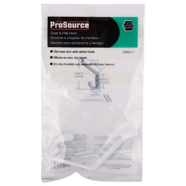 Prosource Coat and Hat Hook, 22 lb, 2-Hook, 1-1/64 in Opening, Zinc - H6172168W-BC3L-PS