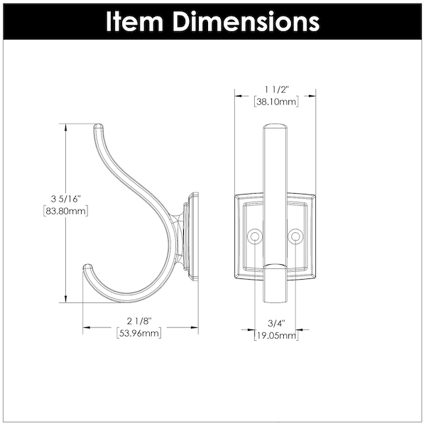Hickory Hardware Dover Collection Hook 3/4 Inch Center to Center Chrome Finish - H078774CH