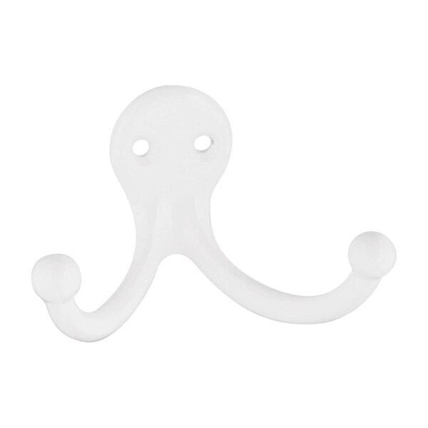 National Mfg Sales Zinc Die Cast Double Clothes Hook, White, 2PK - 5705975