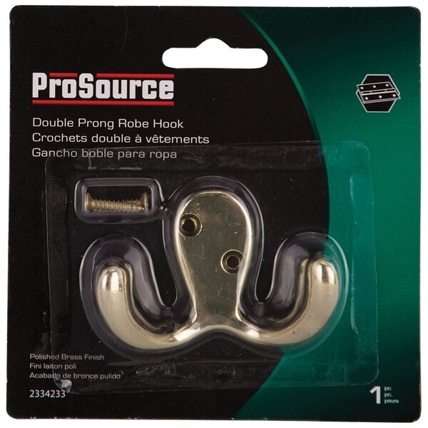 Prosource Coat and Hat Hook, 22 lb, 2-Hook, 7/8 in Opening, Zinc, Polished Brass - 23263BBB3L-PS