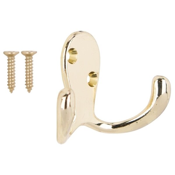 Prosource Coat and Hat Hook, 22 lb, 2-Hook, 7/8 in Opening, Zinc, Polished Brass - 23263BBB3L-PS