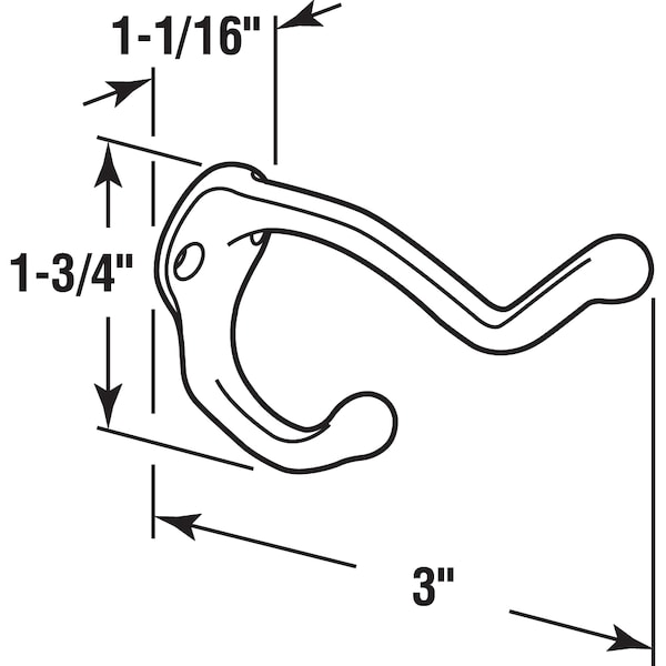 Prime-Line Coat Hook, 3 in. Projection, Cast Zamak Construction, Chrome Plated Finish Single Pack - 656-6635