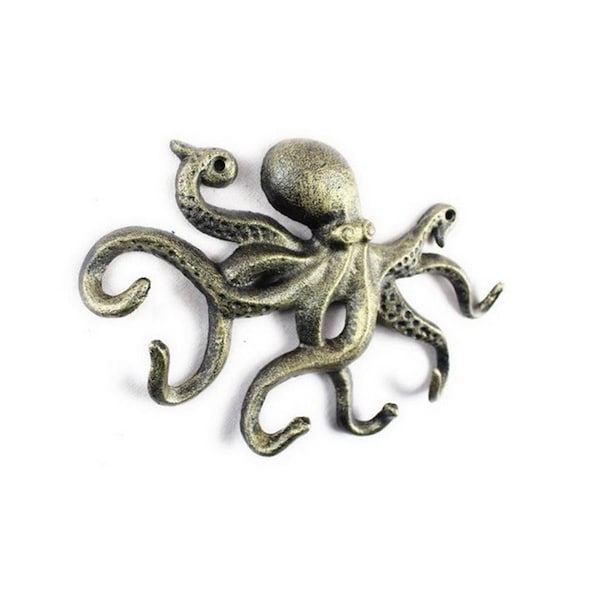 Handcrafted Decor Antique Gold Cast Iron octopus Hook- 11 in. - K-0942-GOLD