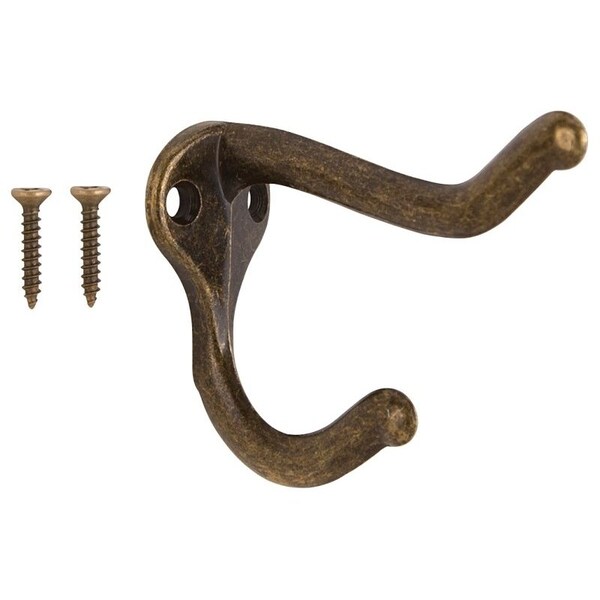Prosource Coat and Hat Hook, 22 lb, 2-Hook, 1 in Opening, Zinc, Antique Brass - H62-B071