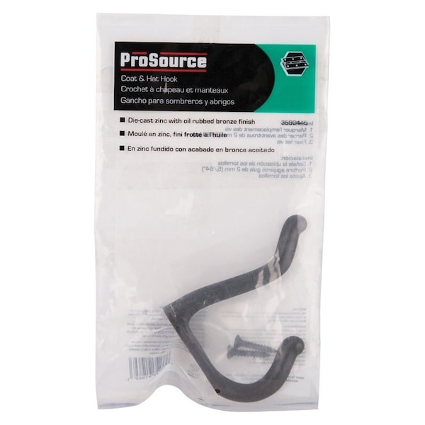 Prosource Coat and Hat Hook, 22 lb, 2-Hook, 1 in Opening, Zinc, Oil-Rubbed Bronze - H62-B076