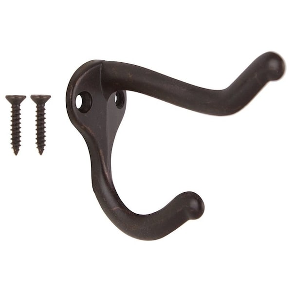 Prosource Coat and Hat Hook, 22 lb, 2-Hook, 1 in Opening, Zinc, Oil-Rubbed Bronze - H62-B076