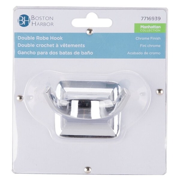 Boston Harbor PBC8503-3L Double Robe Hook, 2-Hook, Zinc, Chrome, Wall Mounting - CSC 8503-3L