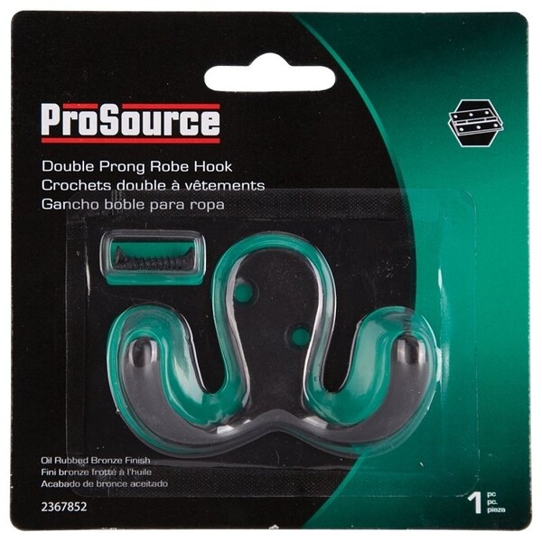 Prosource Coat and Hat Hook, 22 lb, 2-Hook, 7/8 in Opening, Zinc, Oil-Rubbed Bronze - 23263ORBB3L-PS