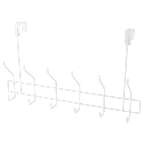Simple Spaces Door Garment Hook, 6 lb, 6-Hook, Steel, Powder Coated, Hanging Mounting - SS-HG6-50-PE-3L