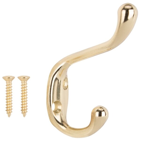 Prosource Coat and Hat Hook, 22 lb, 2-Hook, 1-1/64 in Opening, Zinc, Polished Brass - H6271007PB-PS