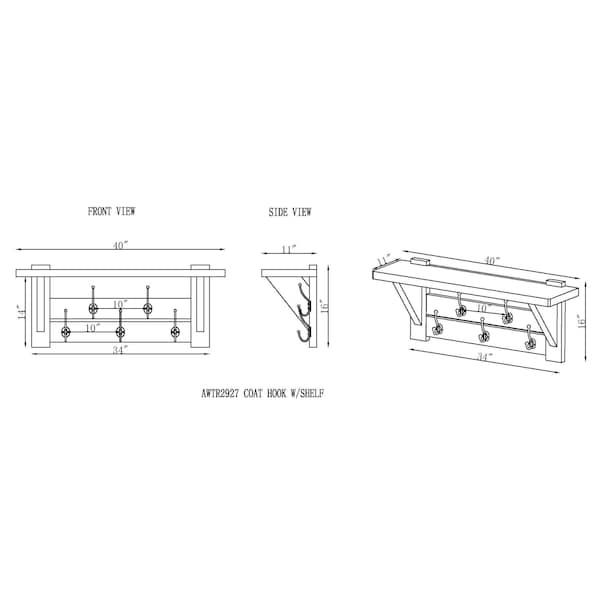 Alaterre Furniture Castleton Mango Wood 40"W Coat Hook with Shelf - AWTR2927