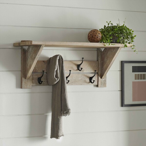 Alaterre Furniture Castleton Mango Wood 40"W Coat Hook with Shelf - AWTR2927