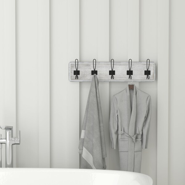 Flash Furniture 24" Whitewashed Wall Mount Coat Rack with Hooks - HFKHD-GDI-CRE8-332315-GG