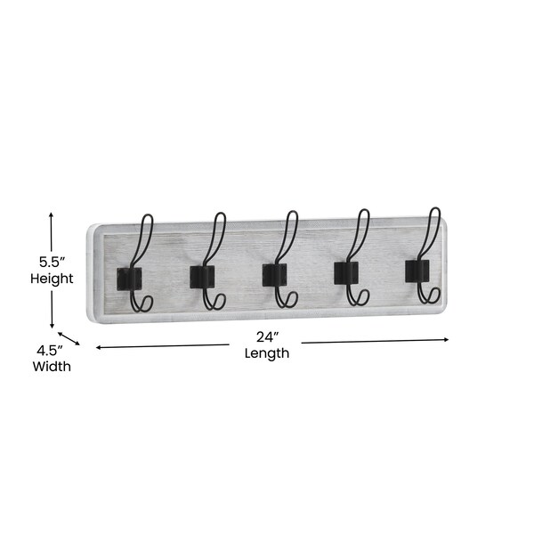 Flash Furniture 24" Whitewashed Wall Mount Coat Rack with Hooks - HFKHD-GDI-CRE8-332315-GG