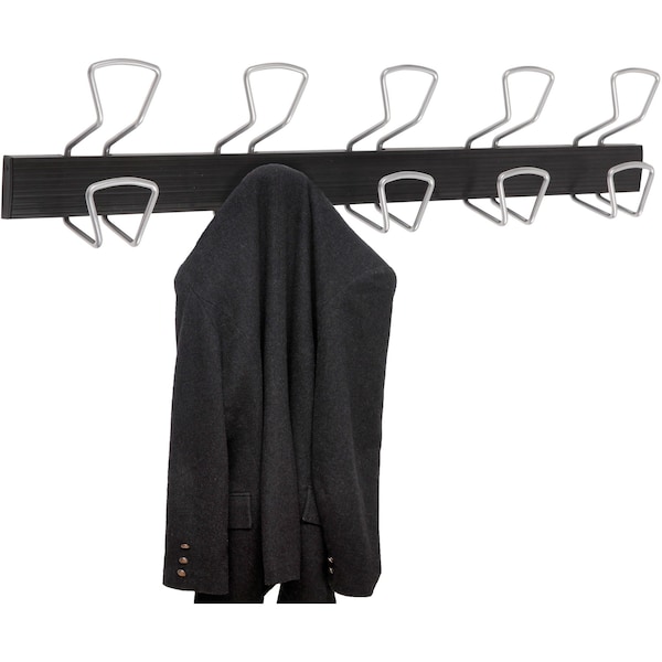 Alba Wall-Mount Coat Hooks, Metal, Silver, 22 lb, 29.92" x 2.95" x 6.45" - PMPRO5M