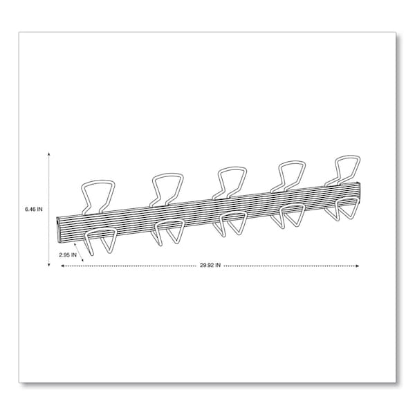 Alba Wall-Mount Coat Hooks, Metal, Silver, 22 lb, 29.92" x 2.95" x 6.45" - PMPRO5M