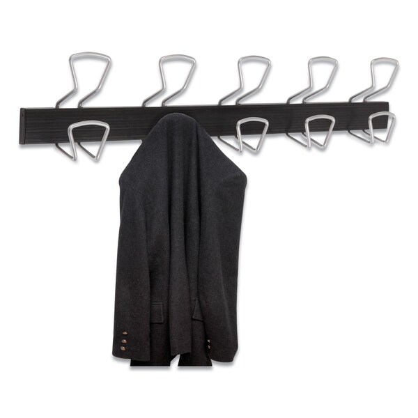 Alba Wall-Mount Coat Hooks, Metal, Silver, 22 lb, 29.92" x 2.95" x 6.45" - PMPRO5M