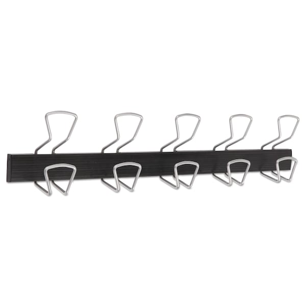 Alba Wall-Mount Coat Hooks, Metal, Silver, 22 lb, 29.92" x 2.95" x 6.45" - PMPRO5M