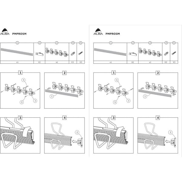 Alba Wall-Mount Coat Hooks, Metal, Silver, 22 lb, 29.92" x 2.95" x 6.45" - PMPRO5M
