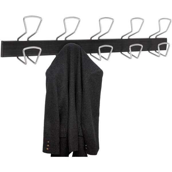 Alba Wall-Mount Coat Hooks, Metal, Silver, 22 lb, 29.92" x 2.95" x 6.45" - PMPRO5M