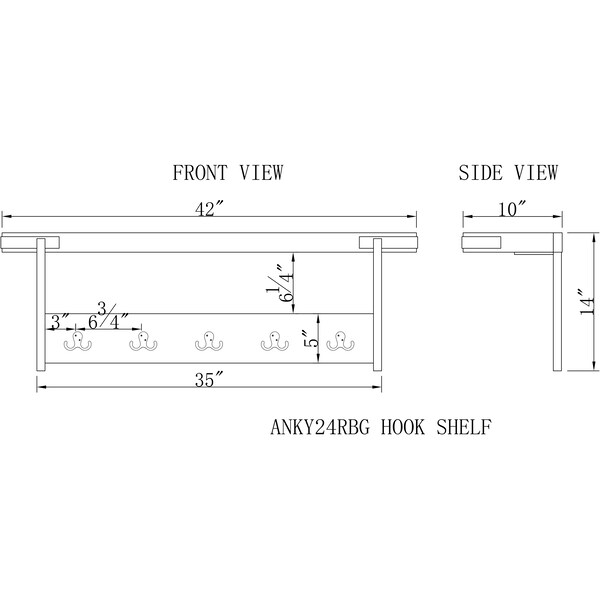 Alaterre Furniture Kyra 42" Oak and Metal Coat Hook with Shelf - ANKY24RBG