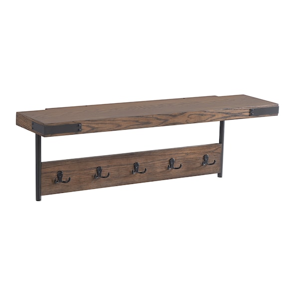 Alaterre Furniture Kyra 42" Oak and Metal Coat Hook with Shelf - ANKY24RBG