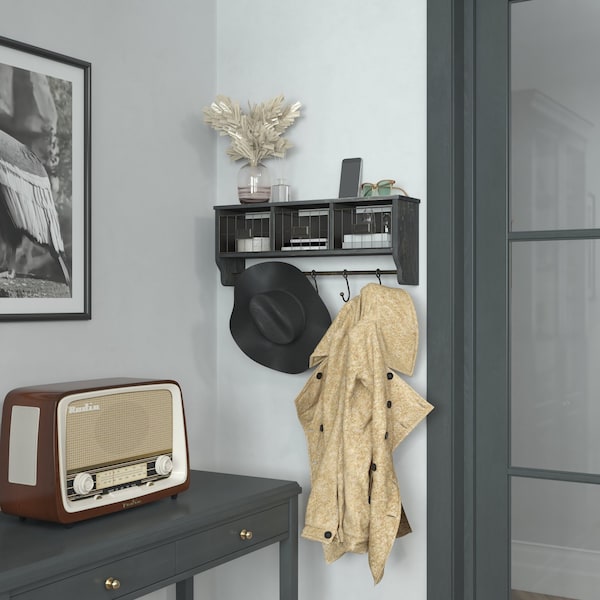 Flash Furniture 24" Blackwashed Wall Mount Coat Rack with Baskets - HFMHD-GDI-CRE8-112315-GG