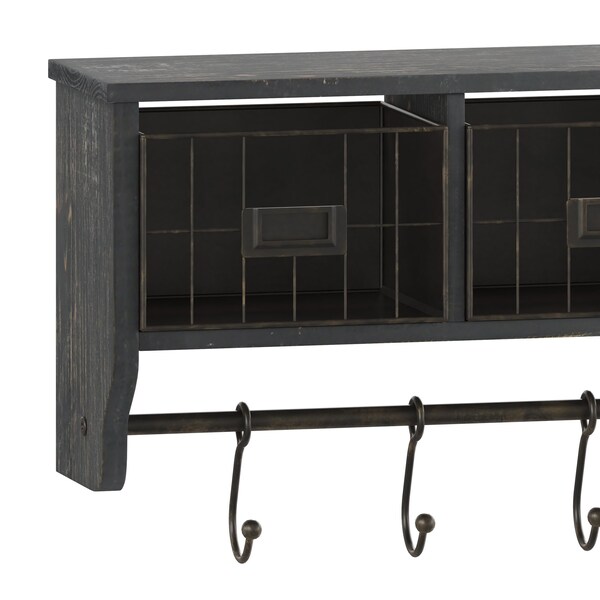 Flash Furniture 24" Blackwashed Wall Mount Coat Rack with Baskets - HFMHD-GDI-CRE8-112315-GG