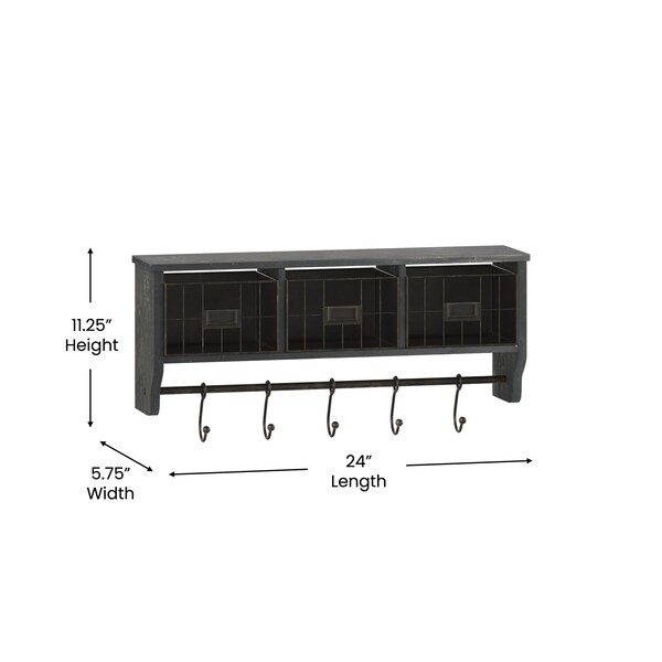 Flash Furniture 24" Blackwashed Wall Mount Coat Rack with Baskets - HFMHD-GDI-CRE8-112315-GG