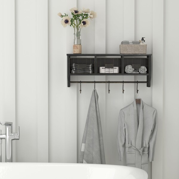 Flash Furniture 24" Blackwashed Wall Mount Coat Rack with Baskets - HFMHD-GDI-CRE8-112315-GG
