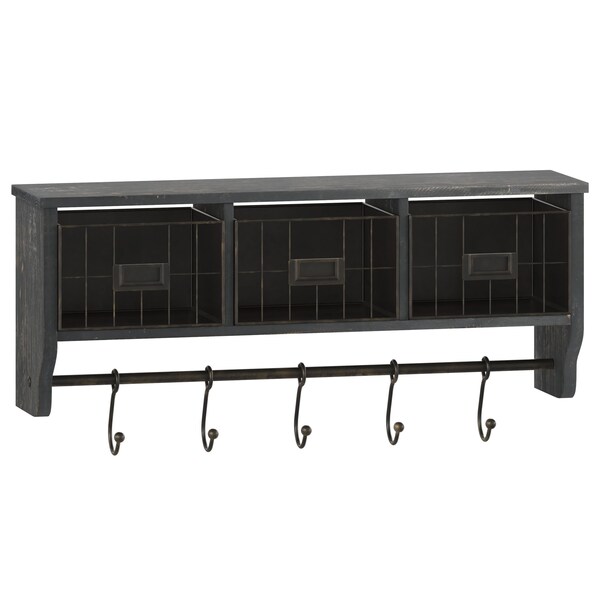 Flash Furniture 24" Blackwashed Wall Mount Coat Rack with Baskets - HFMHD-GDI-CRE8-112315-GG